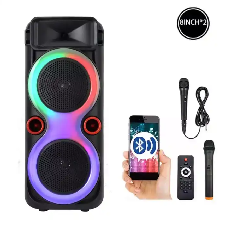 Museeq Bluetooth Pa Speakers System Outdoor Powered DJ Par Speaker Professional Dual 8'' Bass Active Tower Trolly Party Speaker