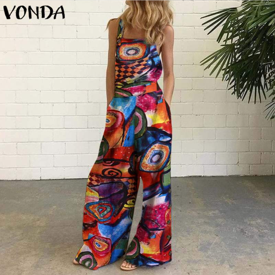 Summer New Wide-leg Pants Digital Printing Backless Jumpsuit