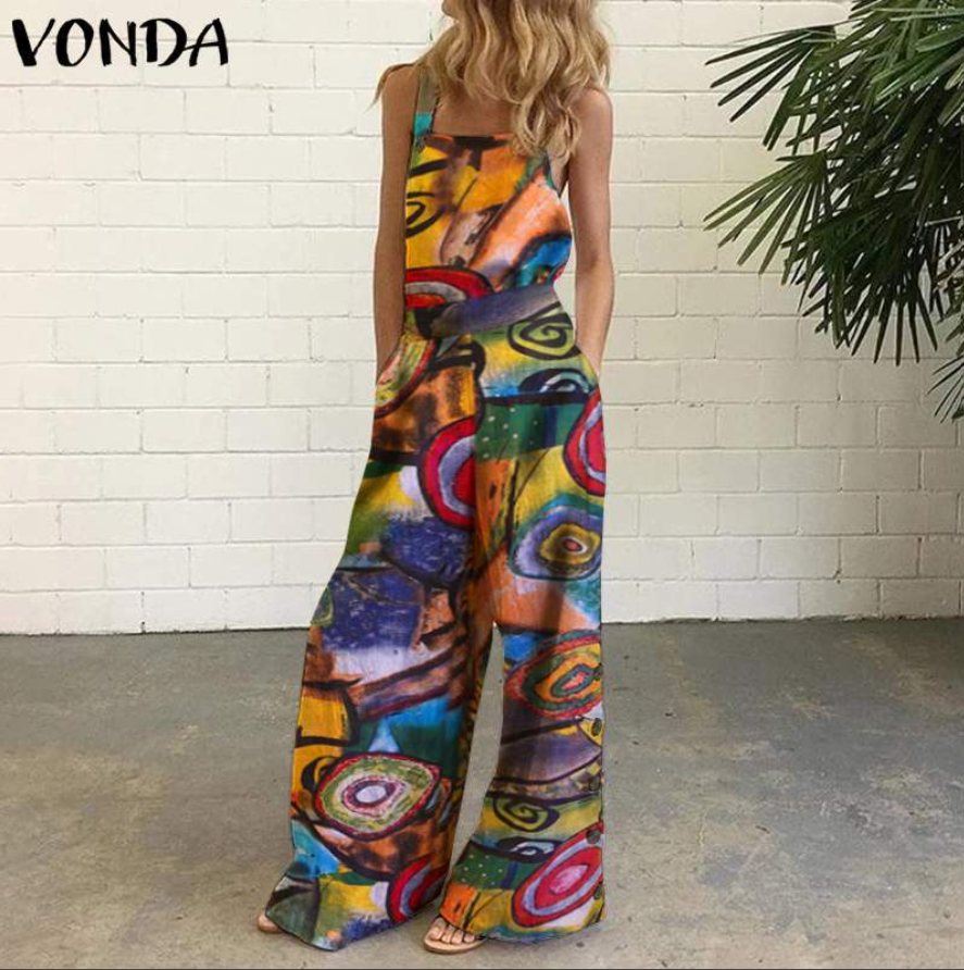 Summer New Wide-leg Pants Digital Printing Backless Jumpsuit