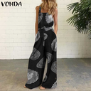 Summer New Wide-leg Pants Digital Printing Backless Jumpsuit