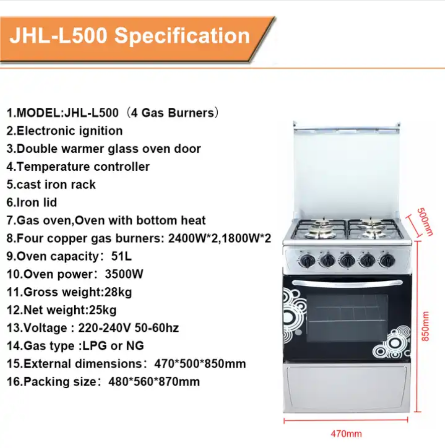 4 Gas Burners With Oven Cookers