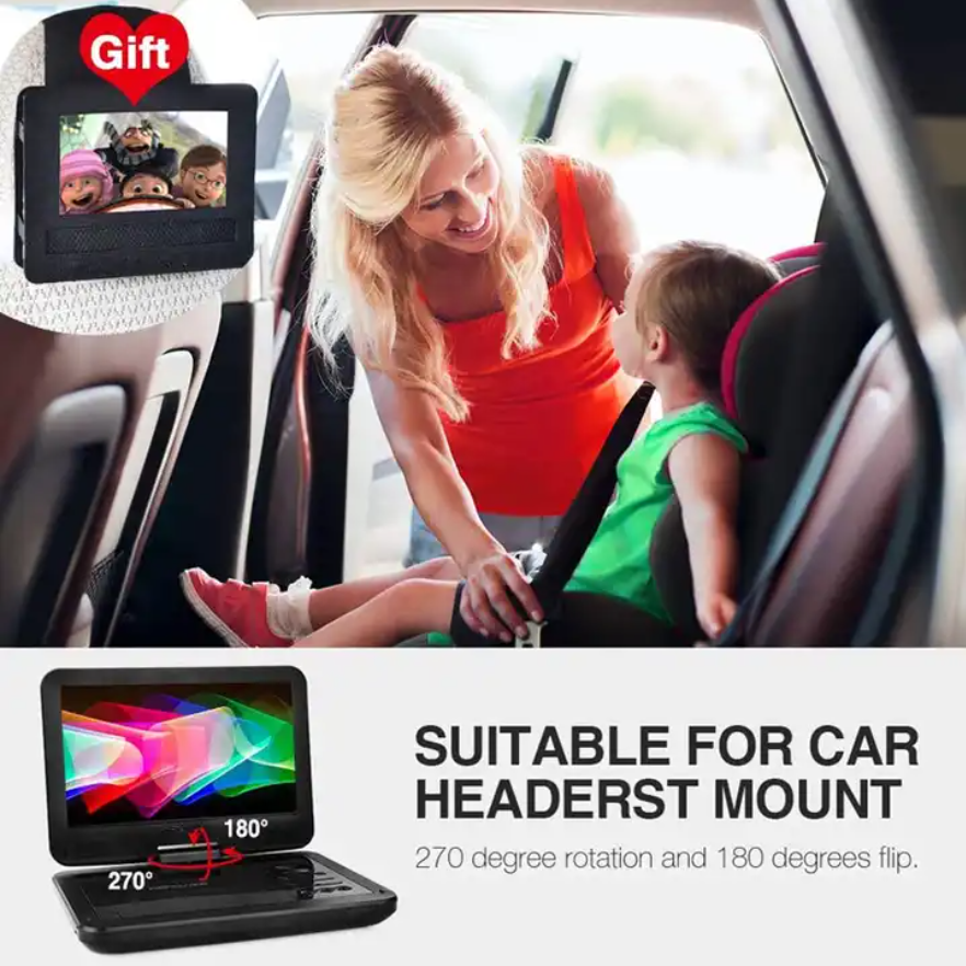 11.5" Portable DVD Player Built-in Rechargeable Battery, 9" Swivel Screen, Support CD/DVD/SD Card/USB