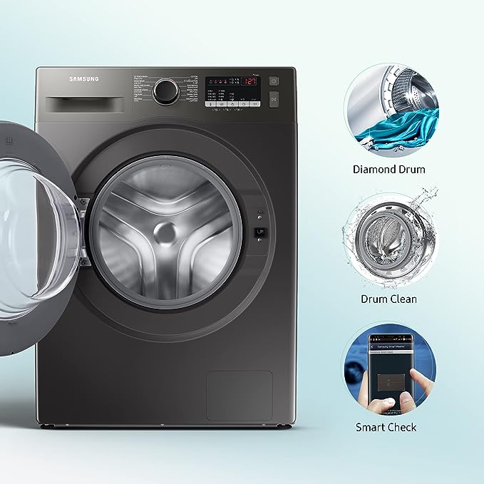 Samsung 8KG Series 4 Front-Load, Steam Wash, Inox Washing MachineSamsung 8KG Series 4 Front-Load, Steam Wash, Inox Washing Machine