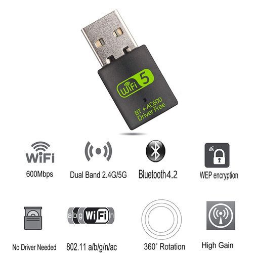 G38 2 In One AC600 Wifi Adapter And Bluetooth Dongle 802.11 -Black