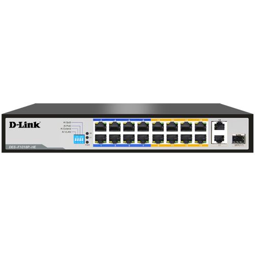 Dlink D-Link 16-port 10/100 Unmanaged Long Range PoE+ Surveillance Switch (DES-F1016P-E)