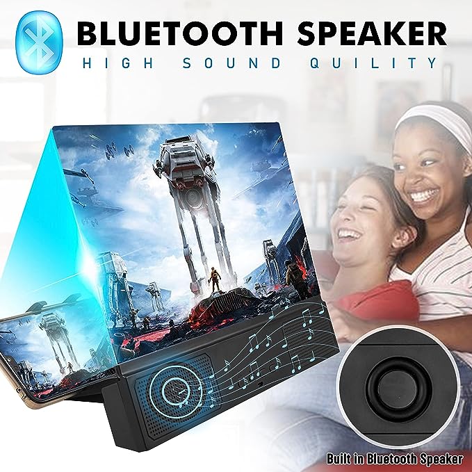 9D Smartphone Enlarged Screen 12 inch Magnifier Phone Screen with Bluetooth Speaker - Multi-colours