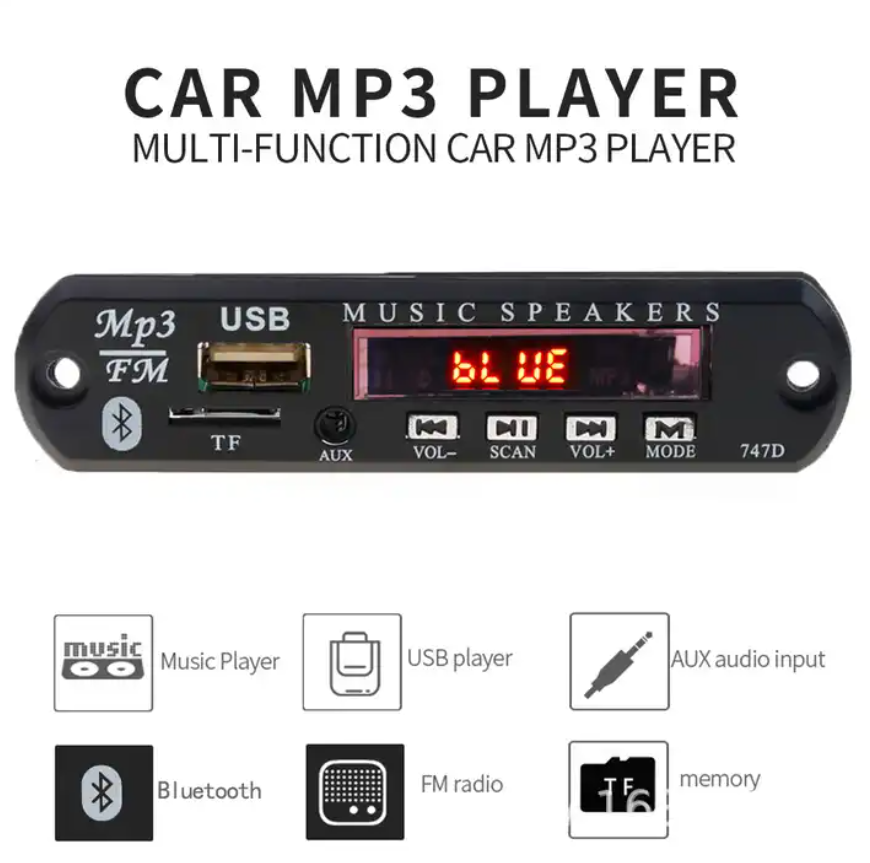 JHT 5V to 12V Portable Player TF Card MP3 With Bluetooth