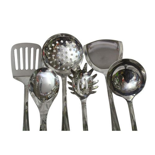 7 Piece Kitchen Tool Cooking Utensils, Serving Spoons-Silver