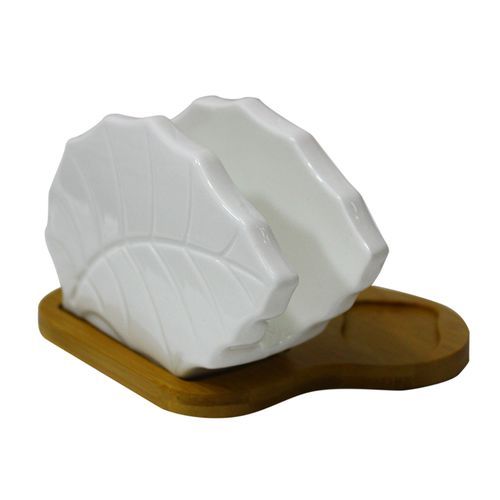 Leaf Pepper And Salt Shaker With Saviet Holder-White