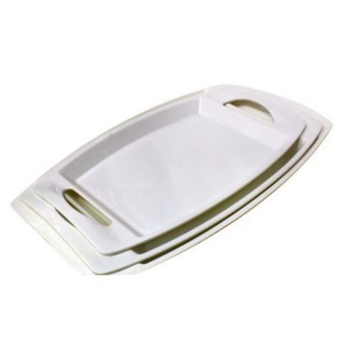 3 Piece Of Heavy Melamine Serving Trays-White.