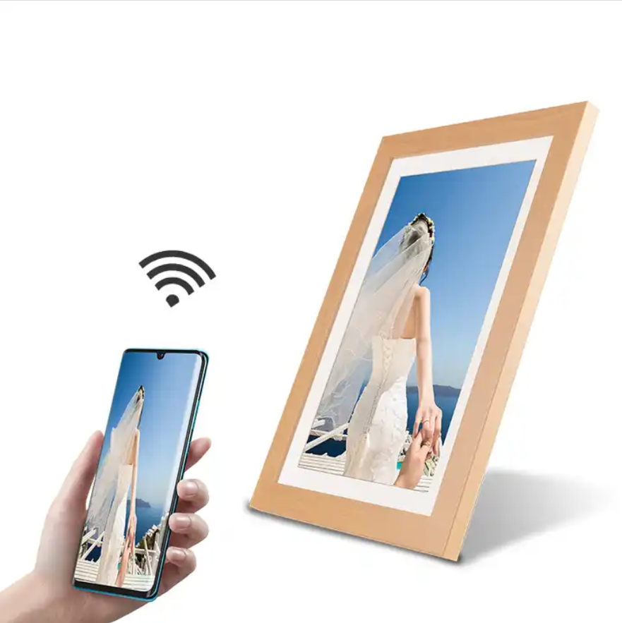 10.1 inch 1080p vertical and horizontal digital photo frame with wooden frame