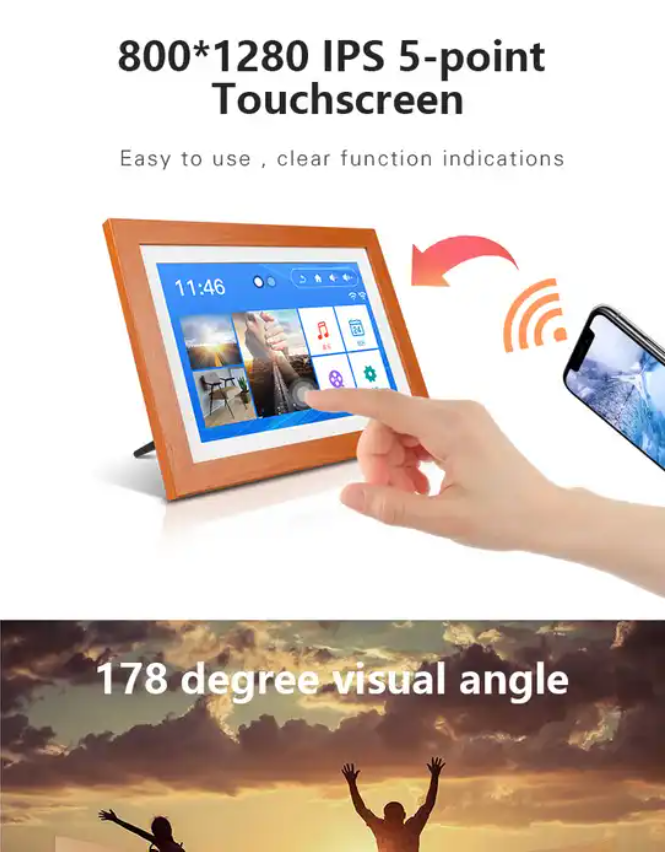 Android IOS APP 5 Points Touch cloud server wood wifi digital photo frame