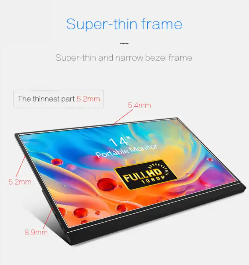 14 inch Super Thin Portable Monitor , Support USB C HDMI HDR 1080P IPS Screen