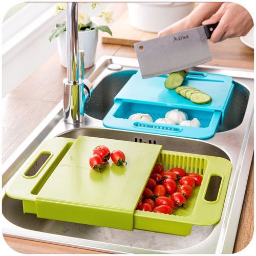 Outdoor chopping board and drainer. 