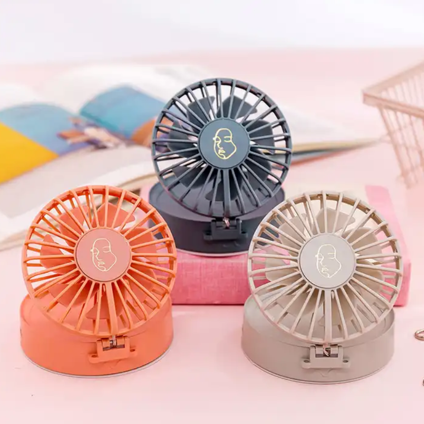 summer ari cooling personal pocket neck fan LED mirror light USB rechargeable office outdoor retro design table mini fan