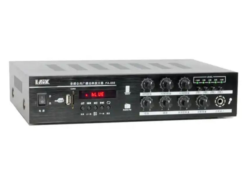 PA-888 Pa Amp 2 Channels Four Areas Mic Priority with Dual AUX inputs,with USB SD FM Blue--tooth Remote and 3.5mm Mic Input