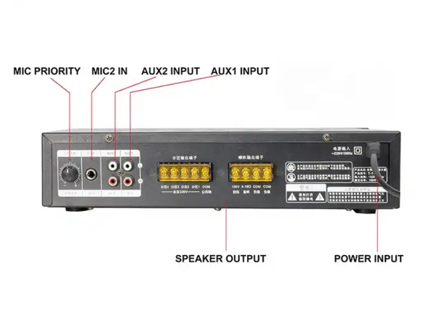 PA-888 Pa Amp 2 Channels Four Areas Mic Priority with Dual AUX inputs,with USB SD FM Blue--tooth Remote and 3.5mm Mic Input