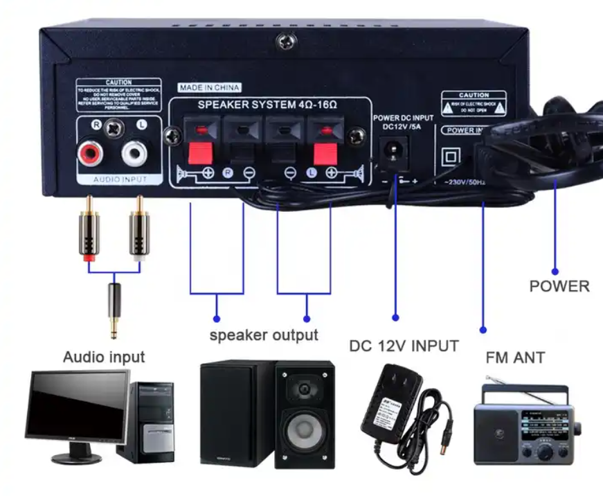 Karaoke amplifier High quality 12V 30W mini audio outdoor PA speaker power mixer amplifier for MP3 player