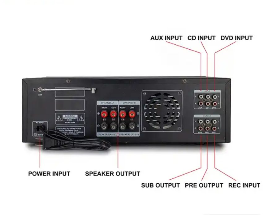 KA-588 High-End Microphone Vhf Uhf Hi-Fi Church Bgm Optical Coaxial Input Karaoke Audio Amplifier