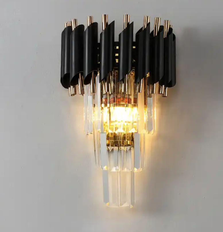 Living Room Bath Side Luxury Gold Black Lights Lamps K9 Crystal Wall sconce