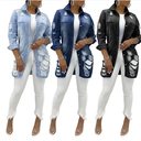 Casual Ladies Washed Water Hole Denim Jacket Long Sleeve Button Coat ,  For Women Clothing