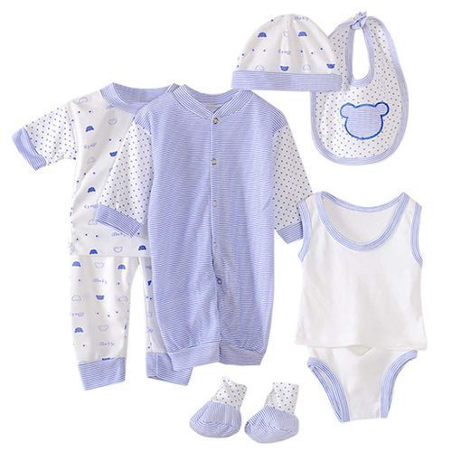 8Pc Striped Baby Clothing Pack - White,Blue