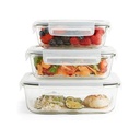 3 Piece Food Safe Microwave Oven Safe Glass Bowls Fridge Containers -White.