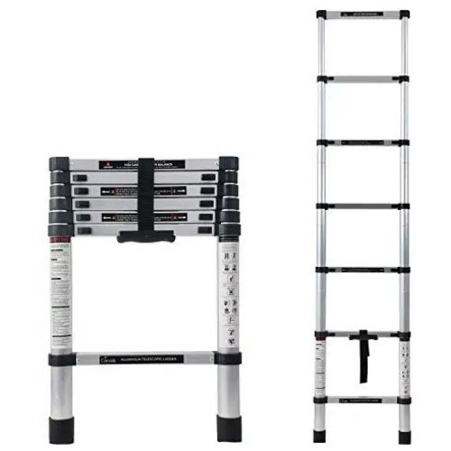 Portable & Compact Aluminium Telescopic 6-Steps Foldable Multipurpose Step Ladder For Household Purpose, Silver.