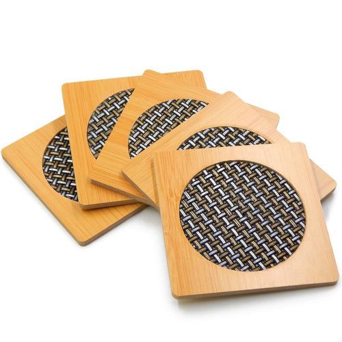 6 Piece Bamboo Mug/Glass Cover Coasters -Brown