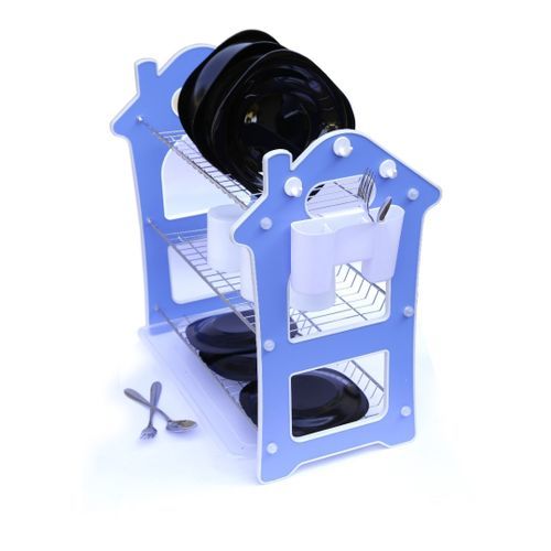 3 Tier Dish Draining Rack - Blue.