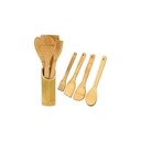 5 Pieces Of Bamboo Cooking /Serving Spoon Utensils - Brown.