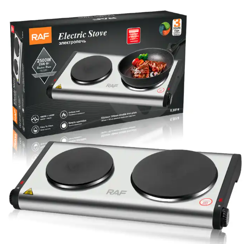 Electric Countertop Burner Stove Dual Control Stainless Steel Cooktop Electric Solid Hot Plates Double Burner