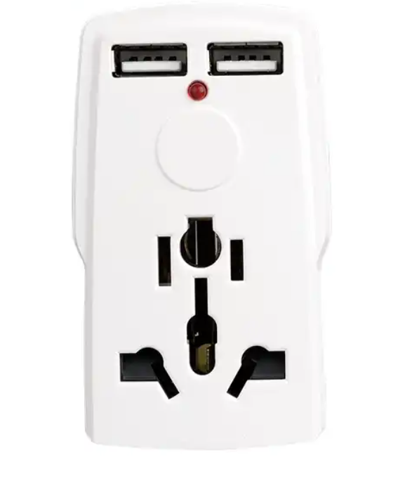 Multi Socket Travel Adapter with Electrical EU plug and 2 USB Outlets