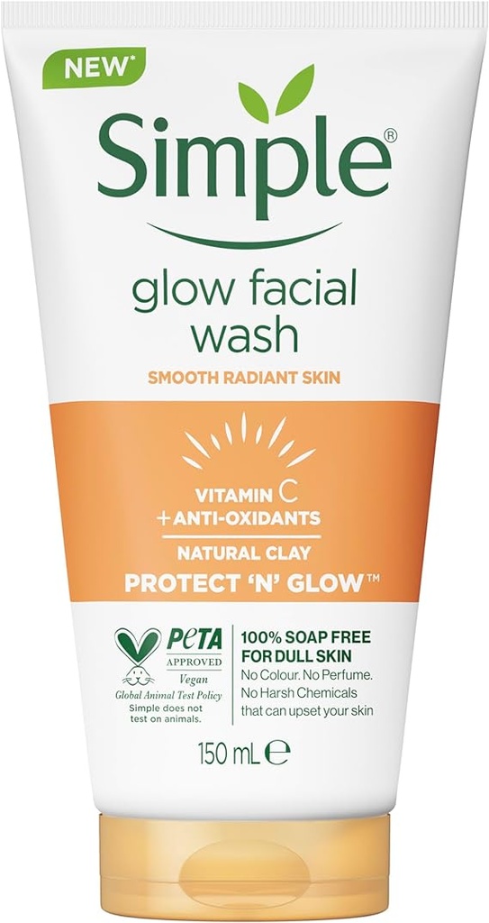 Simple Protect 'N' Glow Express Glow Clay Polish Cleanser leaves skin naturally glowing for expert facial skin care 150 ml