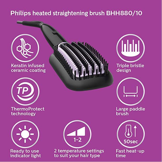 Philip PHILIPS 50 Watt Thermo Protect Technology Heated Hair Straightening Brush