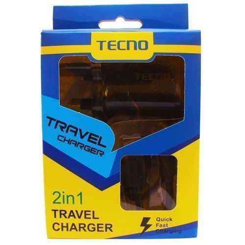 2-in-1 Travel Adapter Fast Charger for Android - Black