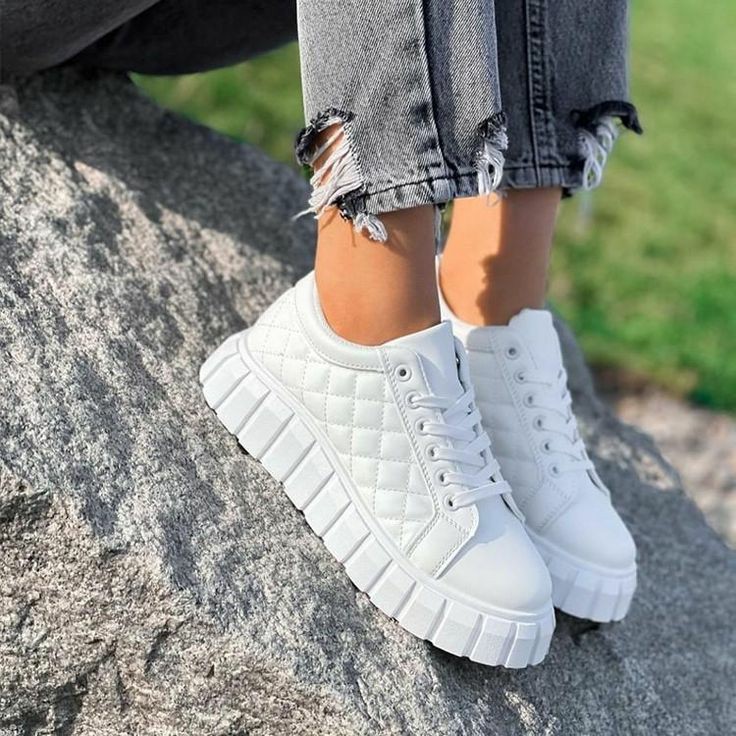 Women vulcanised shoes lace -up Platform white