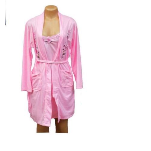 Cotton Night Dress With Gown - Pink