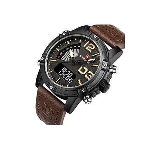 Faux Leather Strapped Watch(Digital +Analogue) - Brown