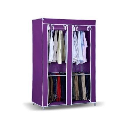 Cloth & Wooden Portable Wardrobe Purple Not Assembled