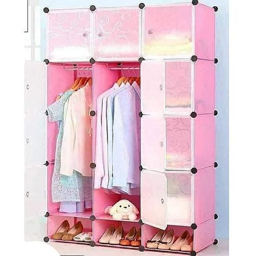 Elegant Plastic Wardrobe Not Assembled - Pink