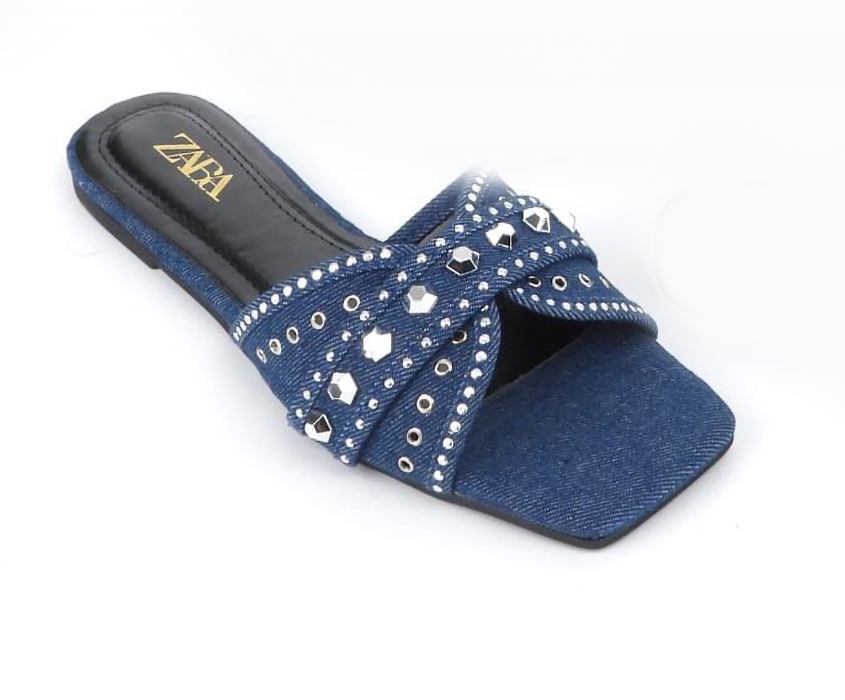 Ladies Rhinestone Sandals Platform Wedges Casual Slippers - Blue