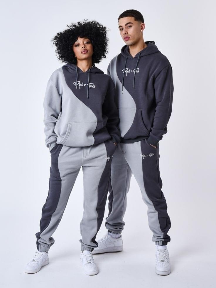 Two tone wave style jogging couple outfit