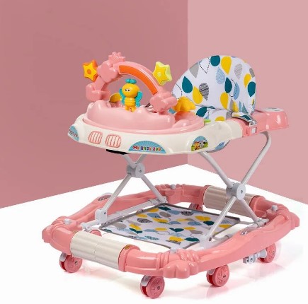 Multifunctional baby walker helps baby learn to walk Anti-rollover trolley with music that can be turned into a rocking horse - Pink