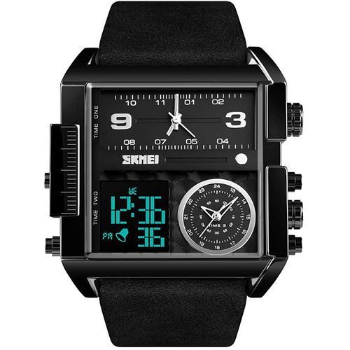 Skmei Mens Formal Leather Strapped Dual Watch - Black