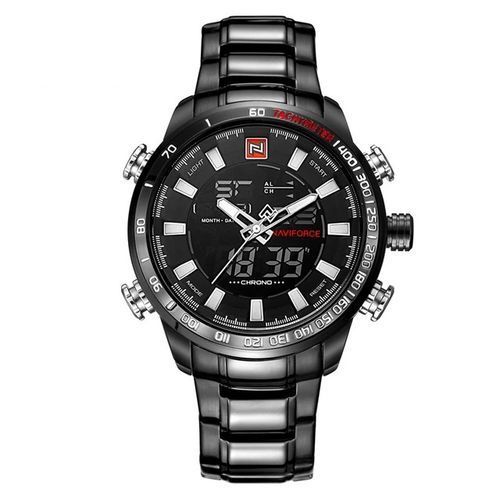 Naviforce Stainless Steel Digital And Analog Men's Luxury Watch - Black