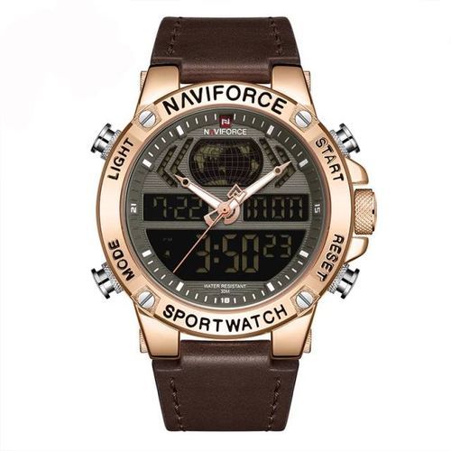 Naviforce Waterproof Dual Leather Strapped Watch - Brown