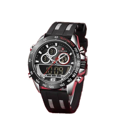 Naviforce Rubber Strapped Waterproof Dual Watch - Black