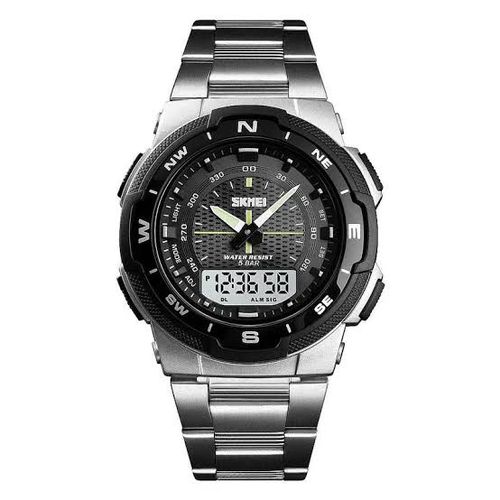 Skmei Stainless Digital And Analog Sports Office And Casual Dual Watch - Silver