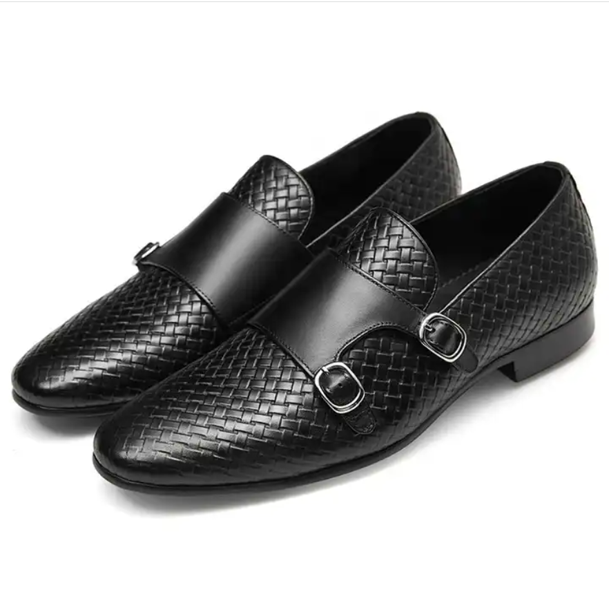 Men Genuine Leather Double Button Office Chaussures-Homme Luxury Shoes